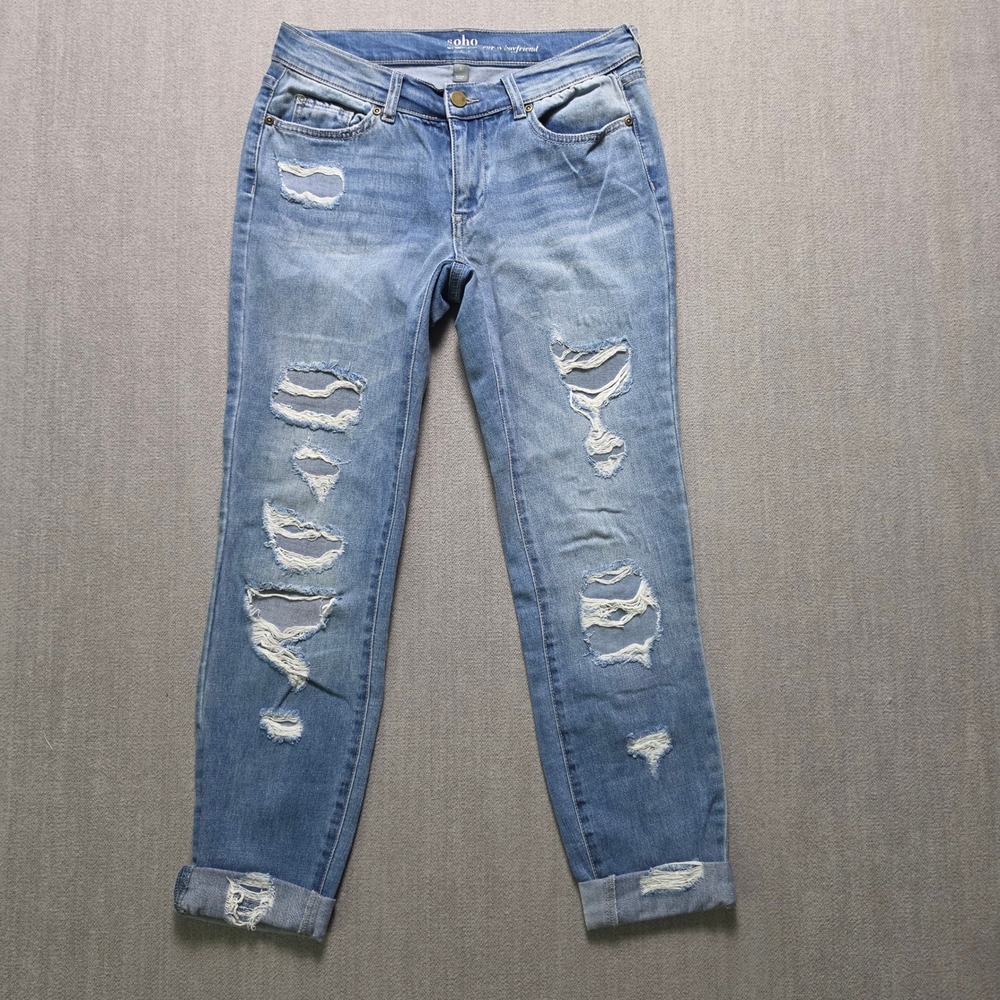 Soho New York & Company Jeans Women 2 Blue Distressed Curvy Boyfriend Denim